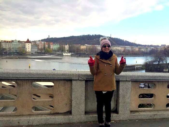 Enjoying the sunset next to the river in Prague