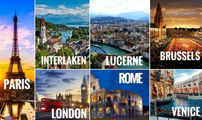 A collage of the cities covered in your Europe trip through the 5 best countries