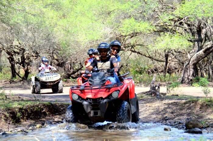 Chiranth driving the quad bike in Casela Nature Park