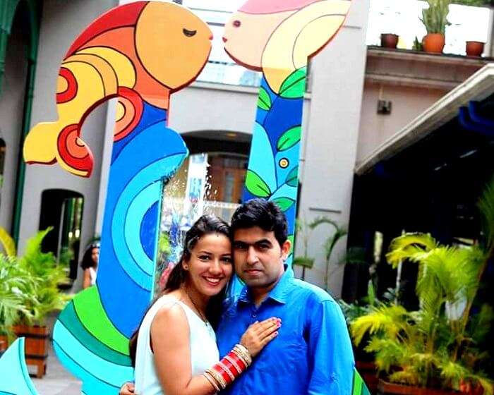 Tarun and his wife pose in Port Louis Mauritius