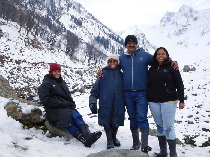 Sharad and his family click a picture in Gulmarg