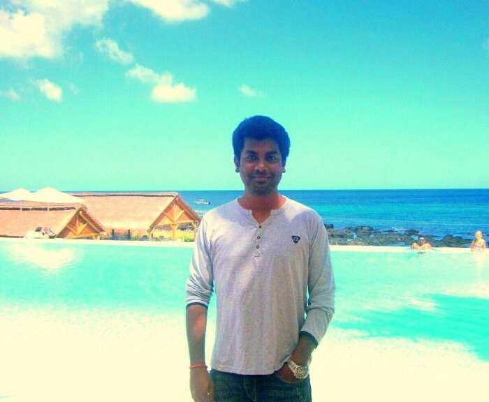 Karthik on the beach in Mauritius 