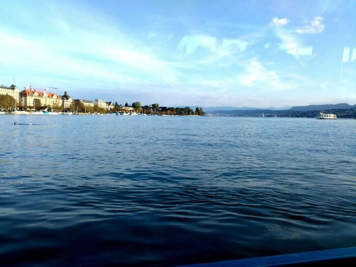 Clear skies and blue water at Limmat Lake