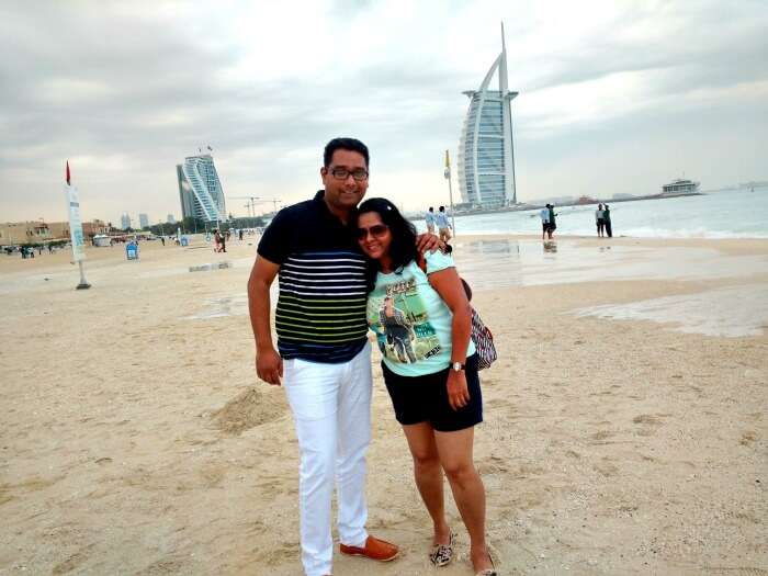 Ojas having a great time at t he white sand beach, Dubai