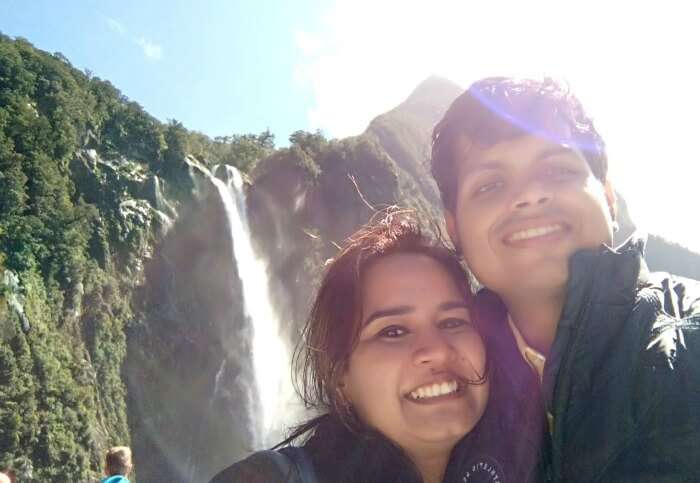 Enjoying the gorgeous falls in New Zealand