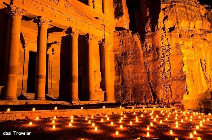 Petra in Jordan being lit up