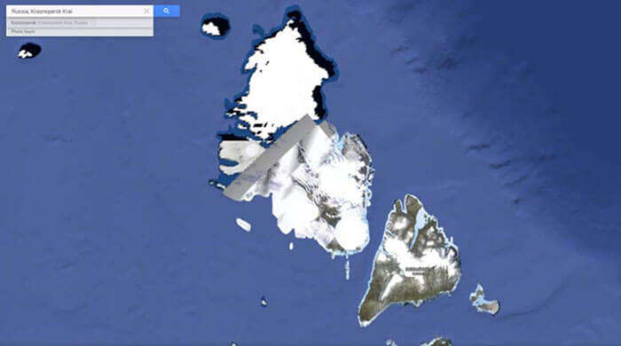 A part of Severnaya Zemlya in Russian Arctic blocked out on Google maps