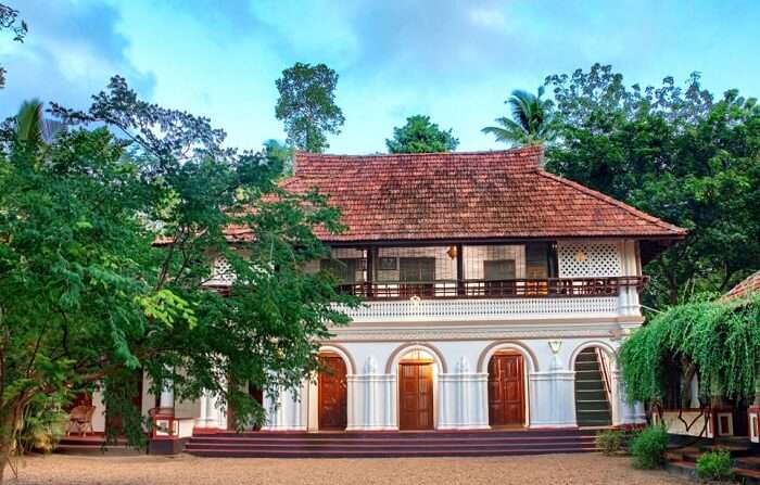 A view of the entrance of the Tharavadu Heritage Home at Kumarakom