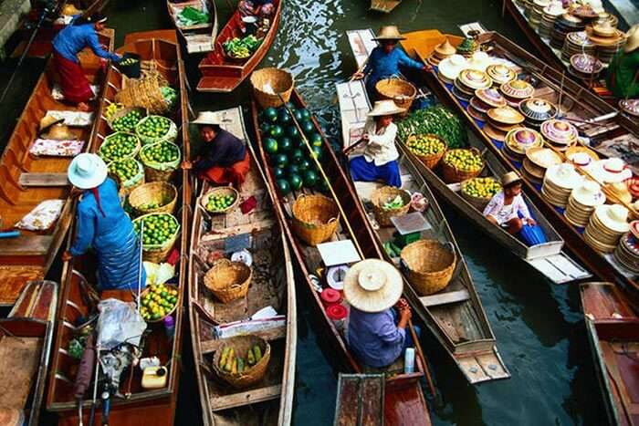 A top angle view of the famous Floating Market of Pattaya