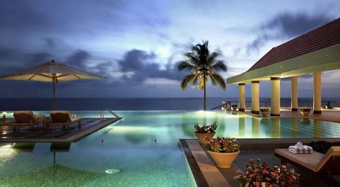 Infinity pool at the Leela Kovalam puts it among the best beach resorts in kerala