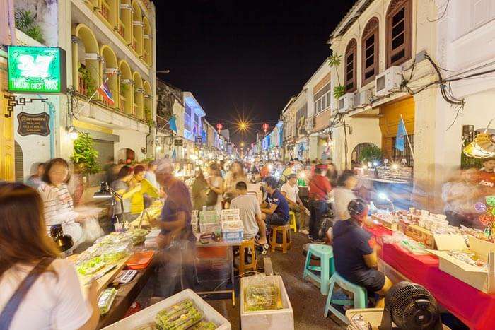 The Walking Street Market in Phuket bustling with shoppers