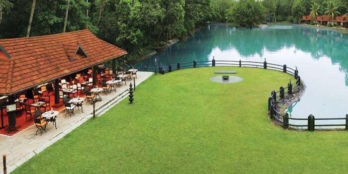A view of the pool side dining at Vivanta by Taj in Kumarakom