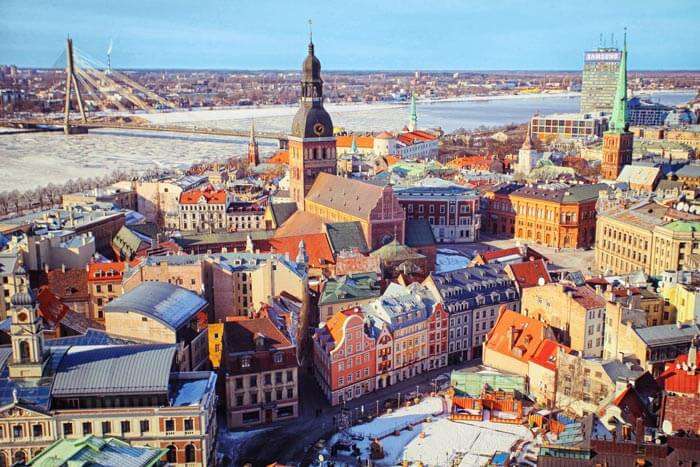 The aerial view of the marvelous city of Riga, shining under the sunlight