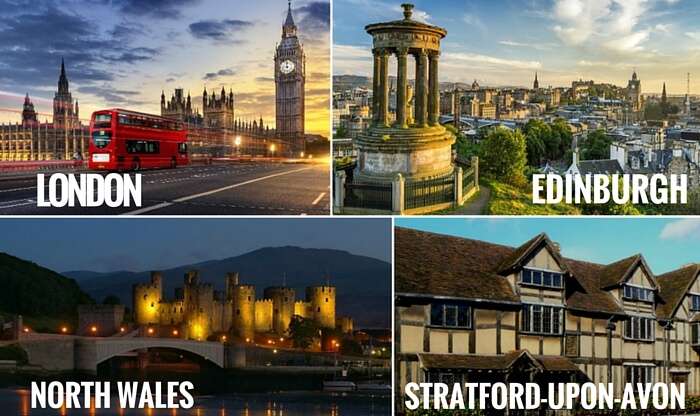 A collage of the cities covered in your Britain trip