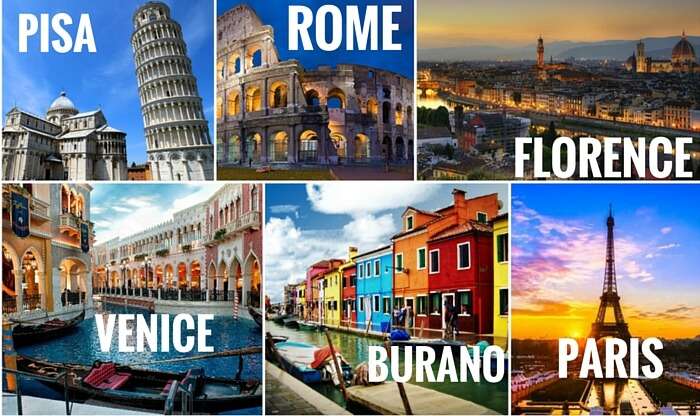 A collage of most popular Europe trips itinerary through the best of Italy and Paris