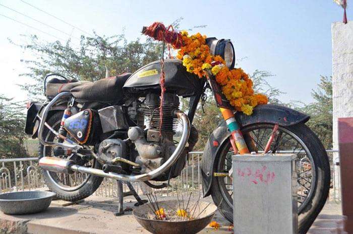 The Bullet of Om Banna now converted into a sacred shrine at Rajasthan