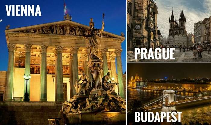 A collage of the cities covered in most popular Europe trips through the best of Eastern Europe