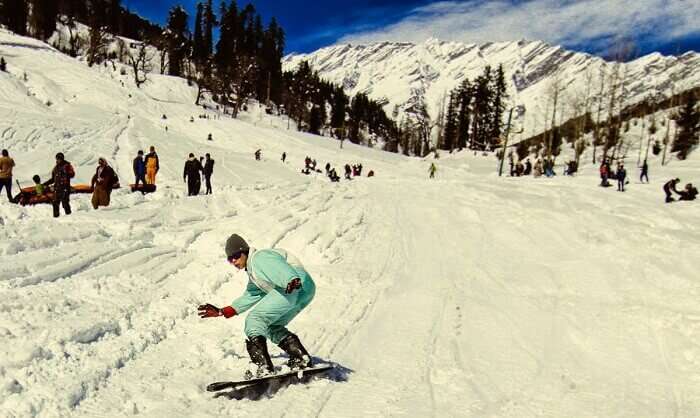 People try snow sports at Solang - one of the premier destinations for snowboarding in India