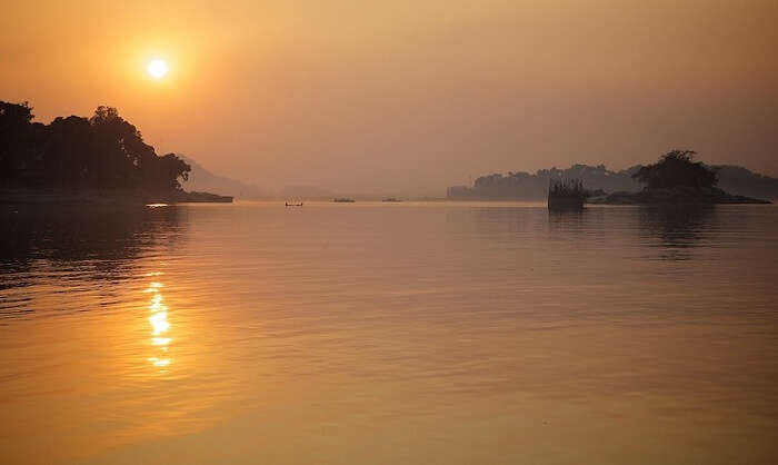 Sunset view over the Brahmaputra river in Dibrugarh district of Assam