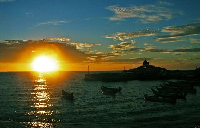 A view of the beautiful sunset at Kanyakumari