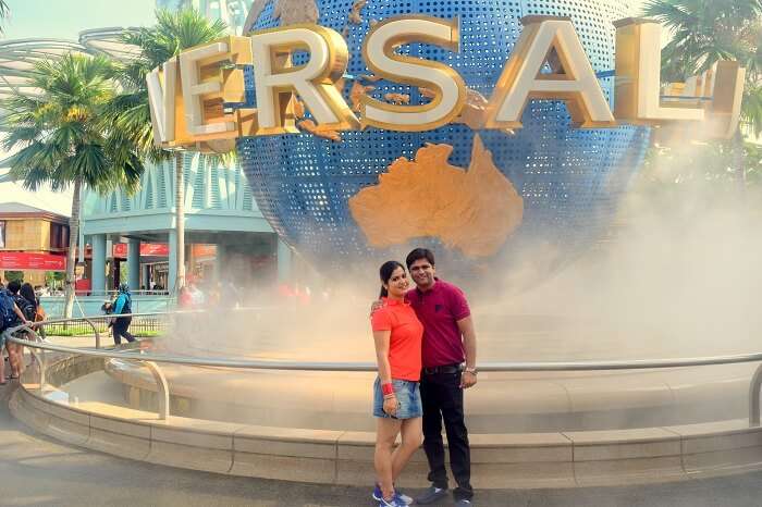 Rachit and his wife in Universal Studios Singapore