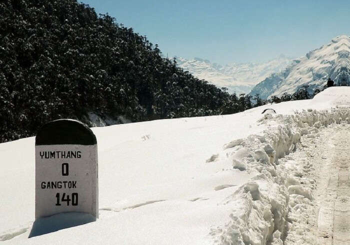 A view of the mile stone at the quaint Yamthang Valley