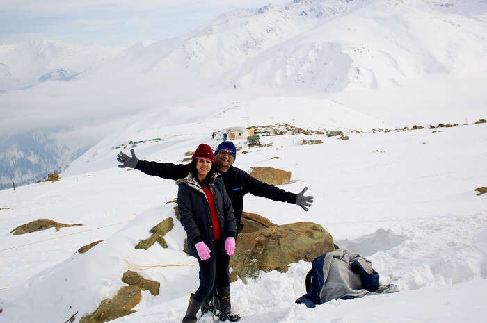 Ankit and his wife at Gulmarg top