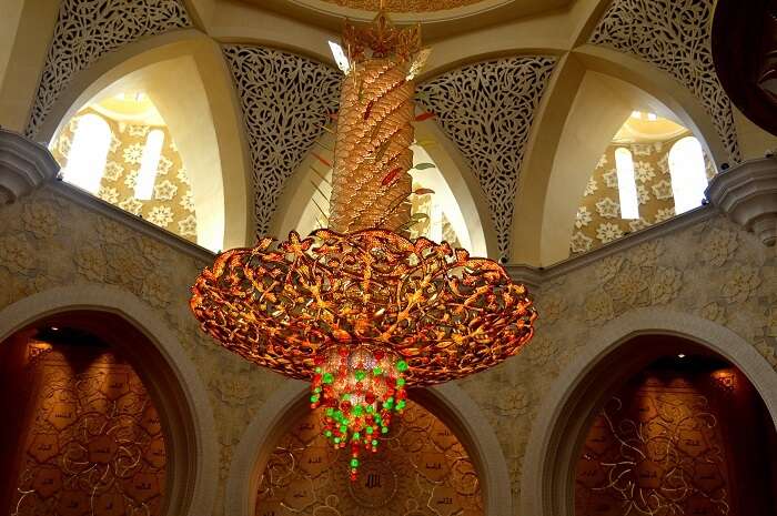 An elaborate chandelier Sheikh Zayed Mosque in Abu Dhabi