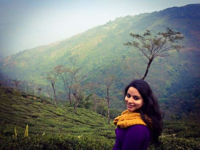 Leena enjoying the beautiful scenery in Darjeeling