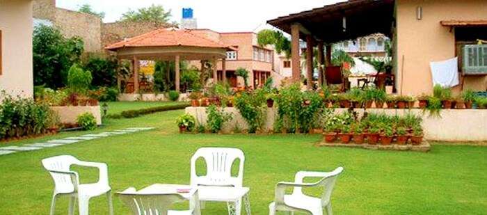 The garden at Honeydew’s Retreat - a luxurious homestay among resorts in Pushkar