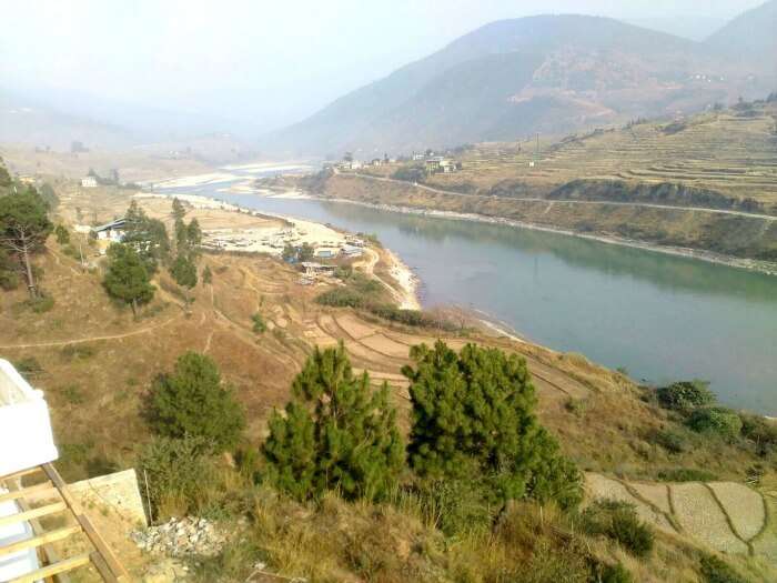 Serenity of the river in Thimphu on a sunny day