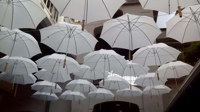 Umbrella covered market in Port Louis Mauritius