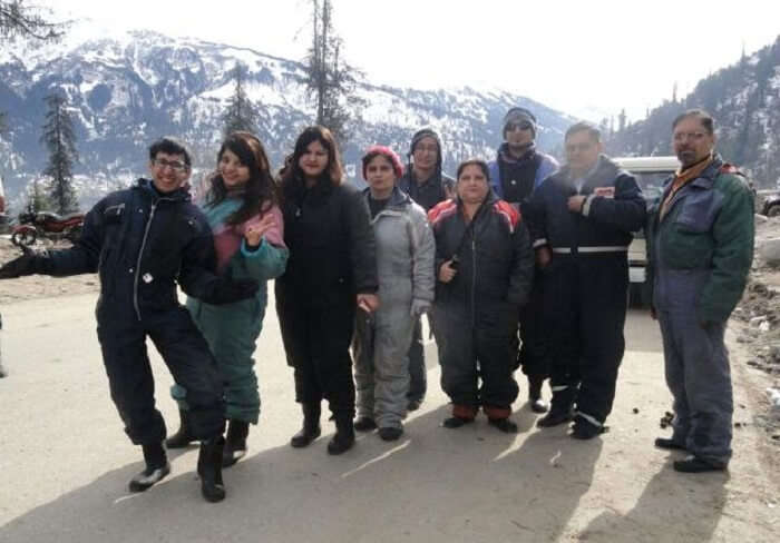 All clad in snowsuits in Manali