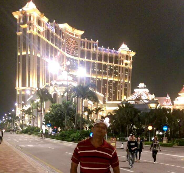 Posing in the gleaming evening in Macau