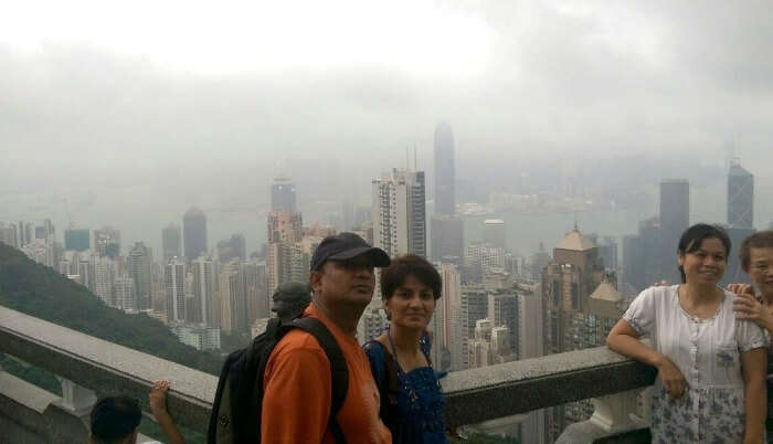 Enjoying the stunning view of the city of Hong Kong from the top 