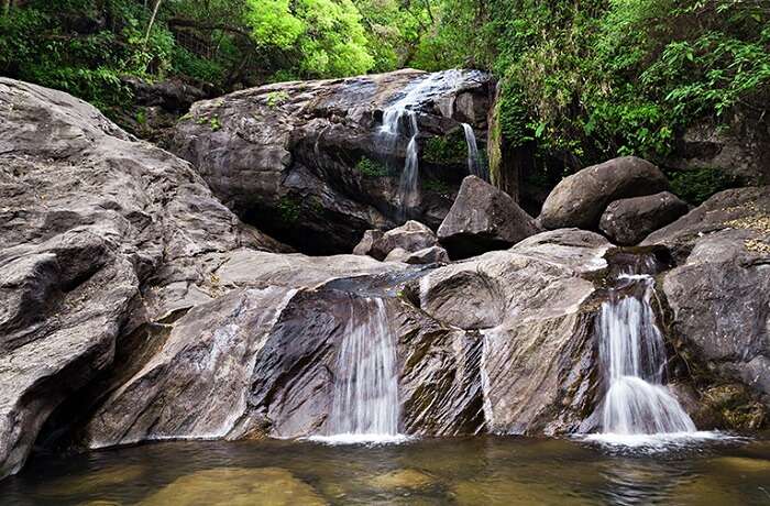 A view of the beautiful Lakkam waterfalls in Munnar