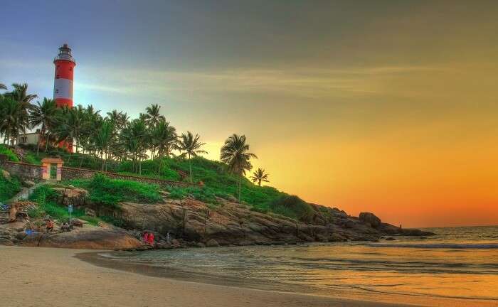 The sunset enhances the beauty of Lighthouse Beach in Kovalam