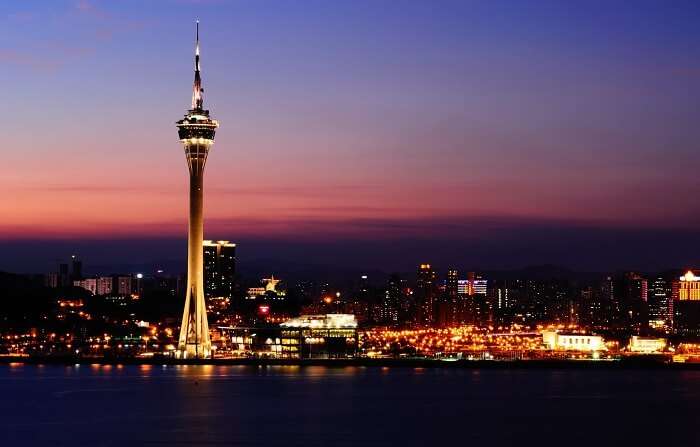 A panoramic evening view of the Macau Tower
