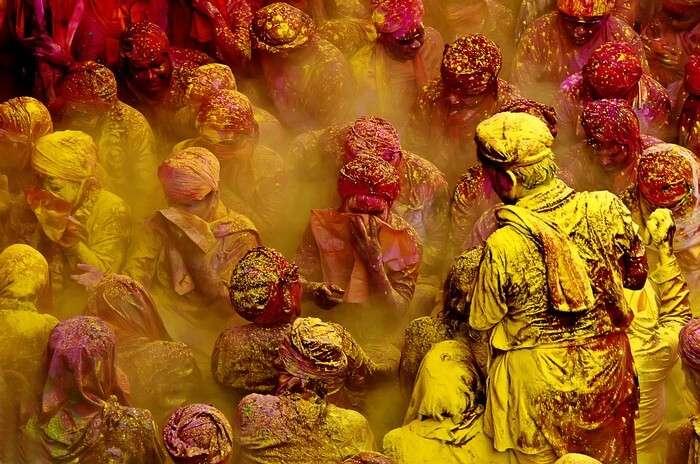 Holi in mathura is played with organic colors and flower petals