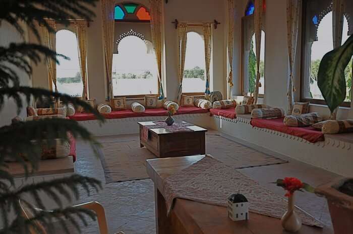 An ethnically done up room at Pushkar Bagh - one among the best resorts in Pushkar