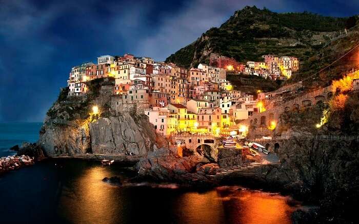 A night shot of the beautiful Amalfi Coast in Italy