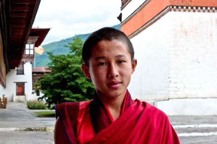 Leena with a Buddhist disciple in Bhutan