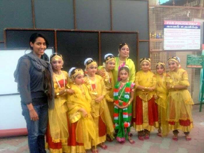 Candida with Kathakali children dancers