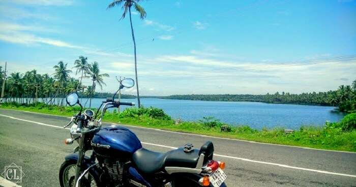 Candidas bike near the Kapil beach in Kerala