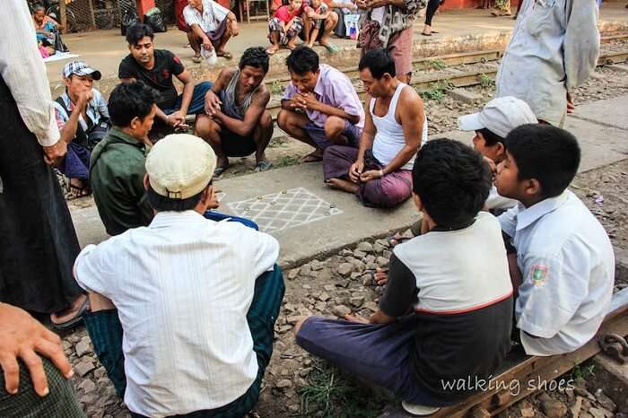 Locals play a game in Myanmar