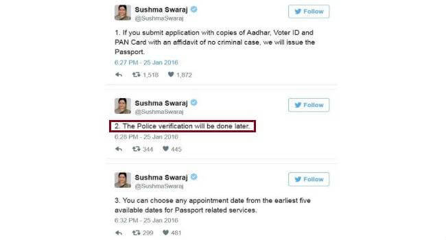 tweets of Sushma Swaraj on Passport