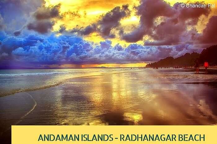 Sun rays reaching the Radhanagar Beach during sunset