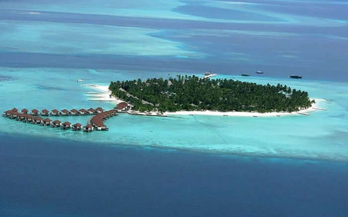 An aerial view of the beautiful Alimatha Island