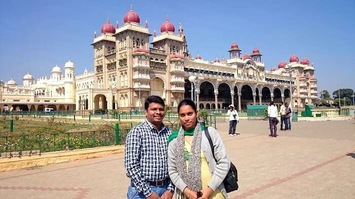 Naveen and his wife in Mysore Palace