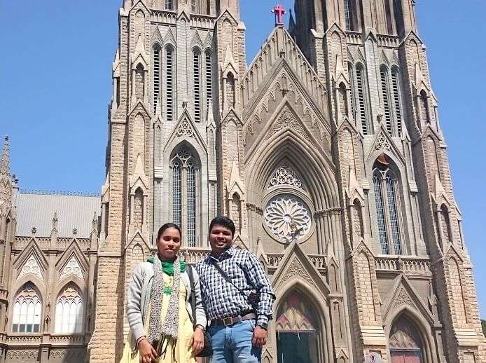 Naveen and his wife in St Philomena Church Mysore